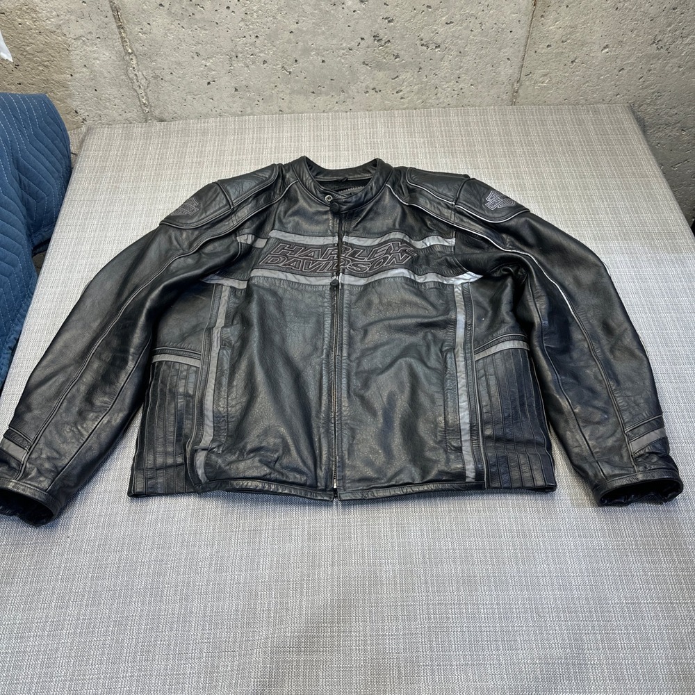 Harley Davidson Armored Leather Riding Jacket Mens XL Black Reflective Cowhide